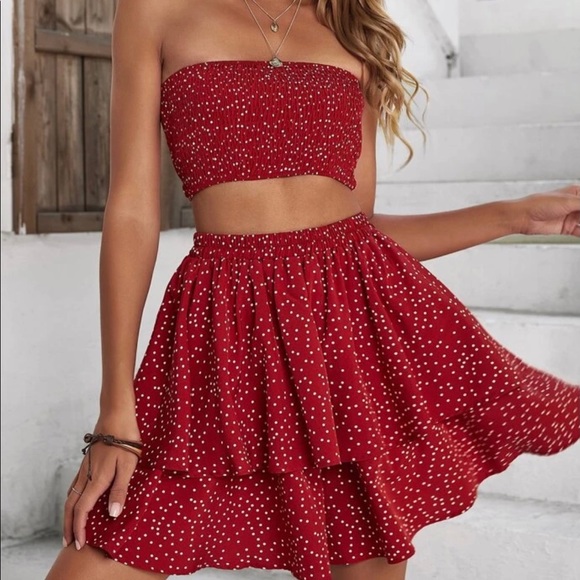 SHEIN Dresses & Skirts - Shein red polka dot two piece skirt set M